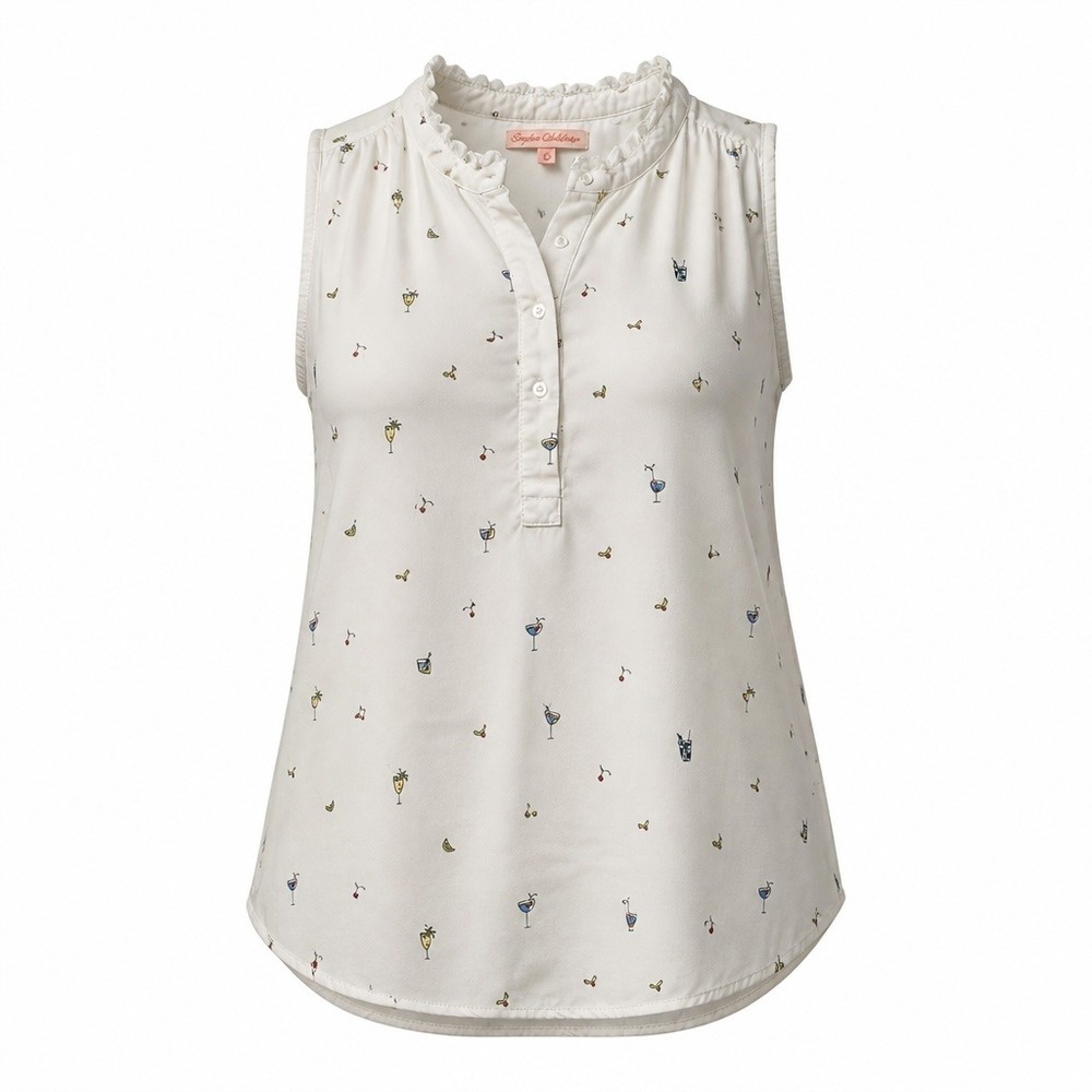 English Laundry Sleeveless Blouse Womens XL White Excellent Cocktail Print Top